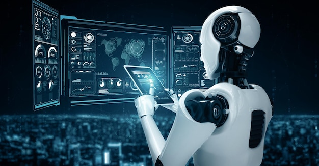 Robot hominoide Mlp que utiliza una tableta para el análisis de grandes datos