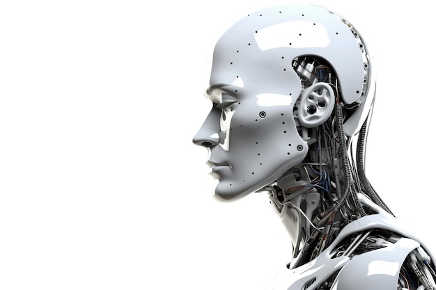 Robot humanoide Cyborg aislado sobre fondo blanco IA generativa