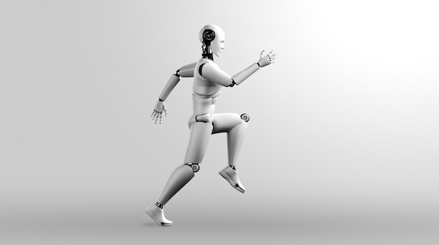Robot humanoide en ejecución que muestra movimiento rápido y energía vital