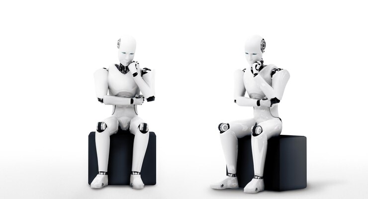 Foto el robot humanoide de ia pensante xai analiza los datos de la información