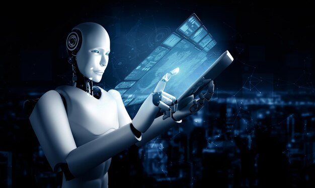 Robot humanoide Mlp que utiliza una tableta para el análisis de grandes datos