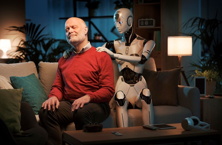 Foto un robot humanoide que da un masaje