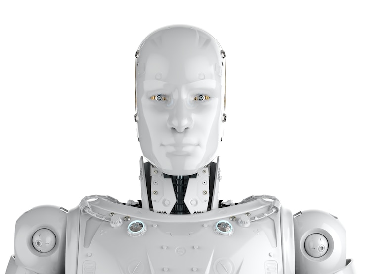 Foto robot humanoide de representación 3d aislado en blanco