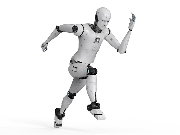 Robot humanoide de representación 3D que se ejecuta en el fondo blanco