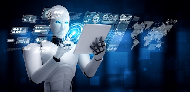 Robot humanoide con tableta para análisis de big data