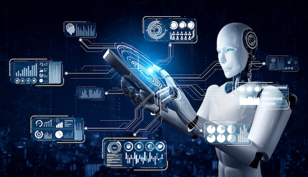Robot humanoide usando una tableta para el análisis de grandes datos
