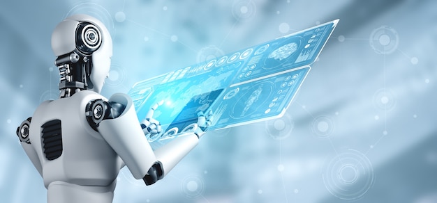 Robot humanoide usando una tableta para el análisis de grandes datos