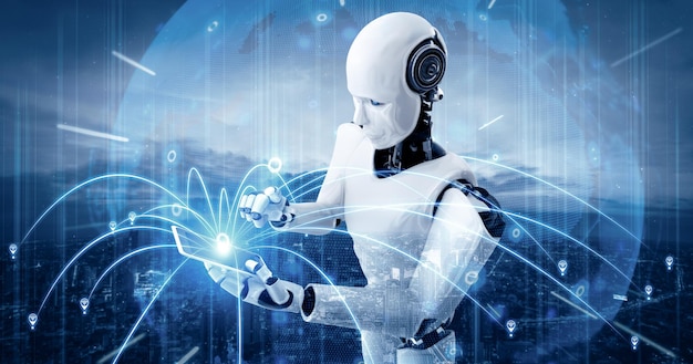 El robot humanoide XAI utiliza un teléfono móvil o una tableta para la conexión a la red global