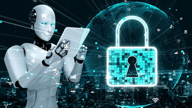 El robot huminoide con IA utiliza tecnología de computación en la nube para almacenar datos en un servidor en línea