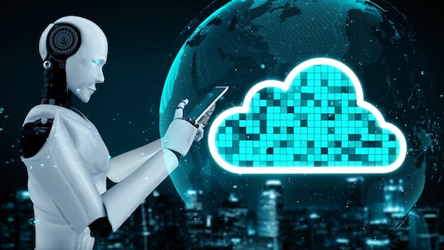 El robot huminoide con IA utiliza tecnología de computación en la nube para almacenar datos en un servidor en línea