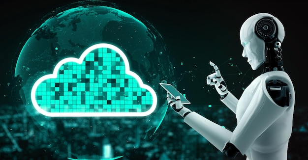 El robot huminoide con IA utiliza tecnología de computación en la nube para almacenar datos en un servidor en línea
