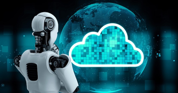 El robot huminoide con IA utiliza tecnología de computación en la nube para almacenar datos en un servidor en línea