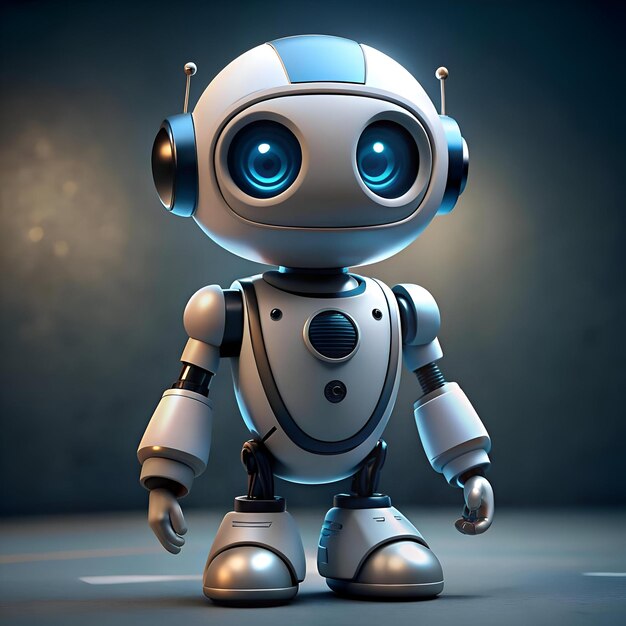 Un robot de IA simpático y amigable con grandes ojos azules