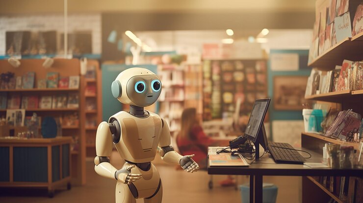 Foto un robot de ia en una tienda de artesanía ayudando a los clientes