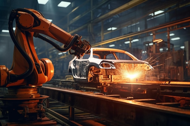 Robot industrial que trabaja en una planta de fabricación de automóviles Industria automotriz