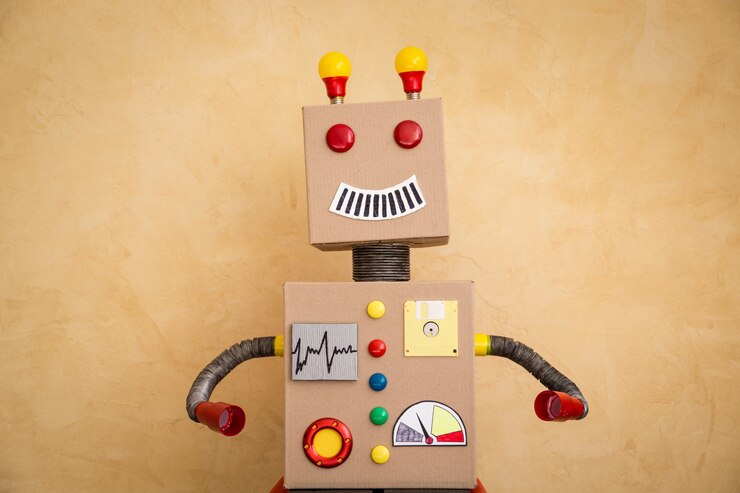 Foto robot de juguete divertido. tecnología de innovación y concepto creativo.
