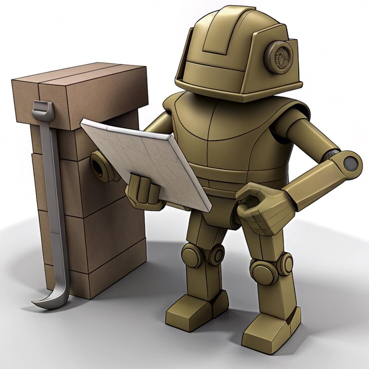Foto un robot con una laptop en su regazo y una laptop en la pantalla