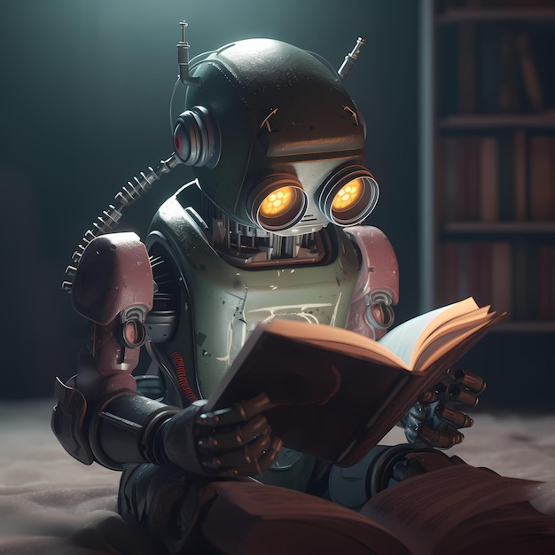 Robot leyendo un libro IA generativa