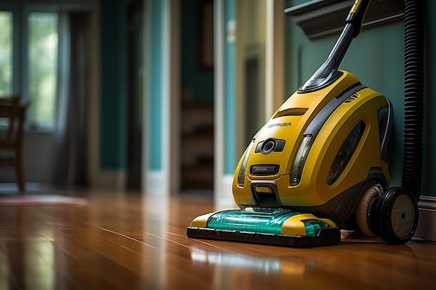 Robot limpiando una habitación con herramientas de limpieza avanzadas