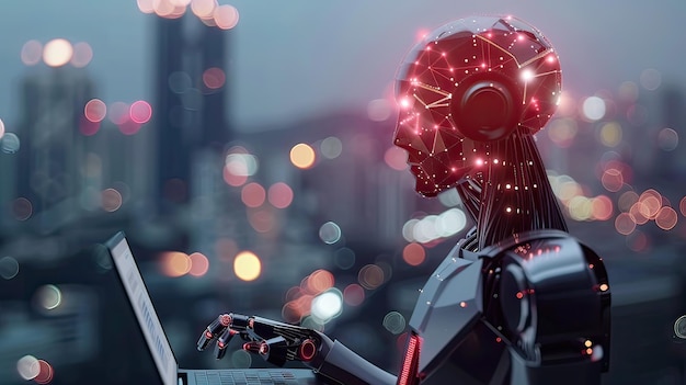 un robot con las luces rojas en la cabeza