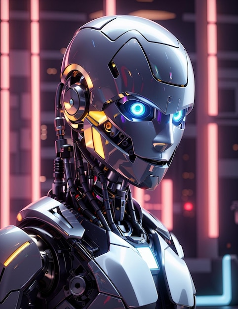 Un robot con una luz azul en la cara.