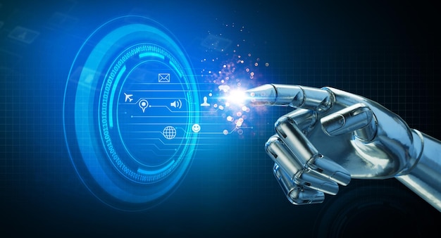 un robot con una luz azul en su brazo