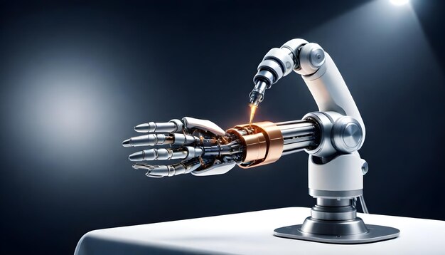 un robot con una luz en su cabeza y la mano está tocando el objeto