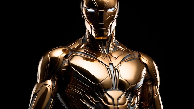 robot de metal dorado con fondo negro ilustración en 3D