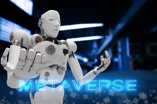 Robot metaverse vr avatar reality game realidade virtual de pessoas investimento em tecnologia blockchain, estilo de vida de negócios realidade virtual vr conexão mundial avatar cibernético metaverse pessoas 2022 3d render