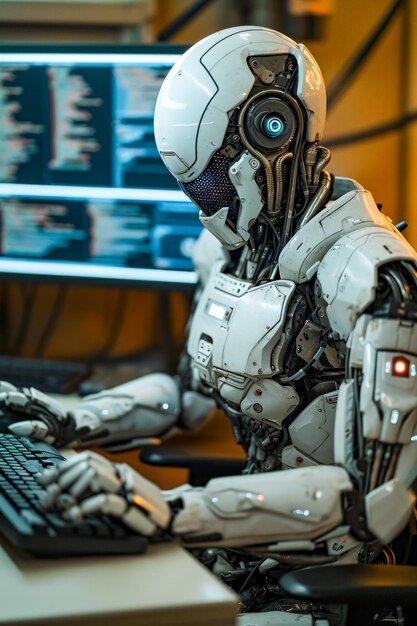 Robot mit Tastatur vor ihm
