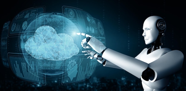 Robot Mlp ai que utiliza tecnología de computación en la nube para almacenar datos en un servidor en línea