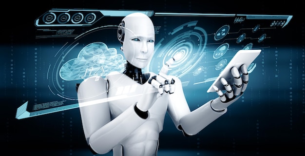 Robot Mlp ai que utiliza tecnología de computación en la nube para almacenar datos en un servidor en línea
