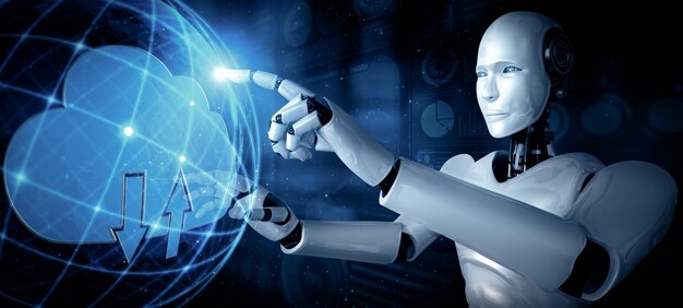 Robot Mlp ai que utiliza tecnología de computación en la nube para almacenar datos en un servidor en línea