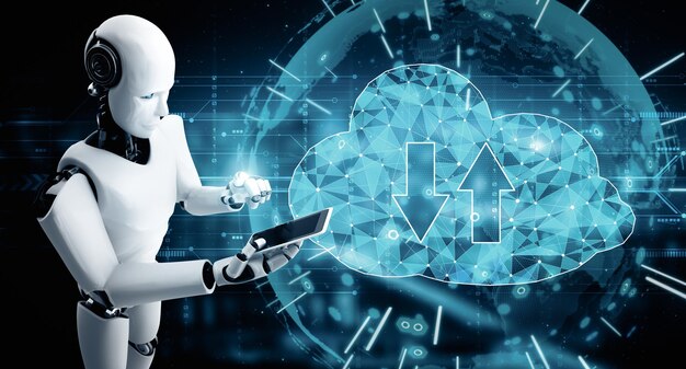 Robot Mlp ai que utiliza tecnología de computación en la nube para almacenar datos en un servidor en línea