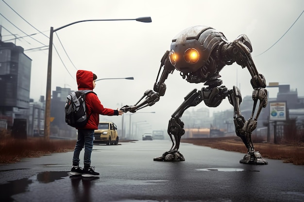 Robot y niño generados por IA
