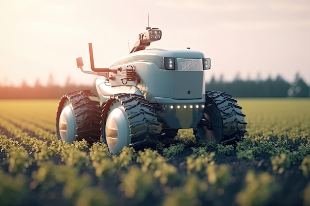 Robot no tripulado trabajando en campo agrícola IA generativa