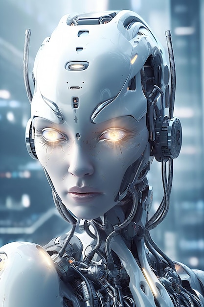 Un robot con ojos brillantes y una cara que dice 'robot'
