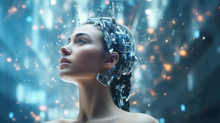 Un robot con ojos rojos y una luz roja brillante en su facegenerative ai