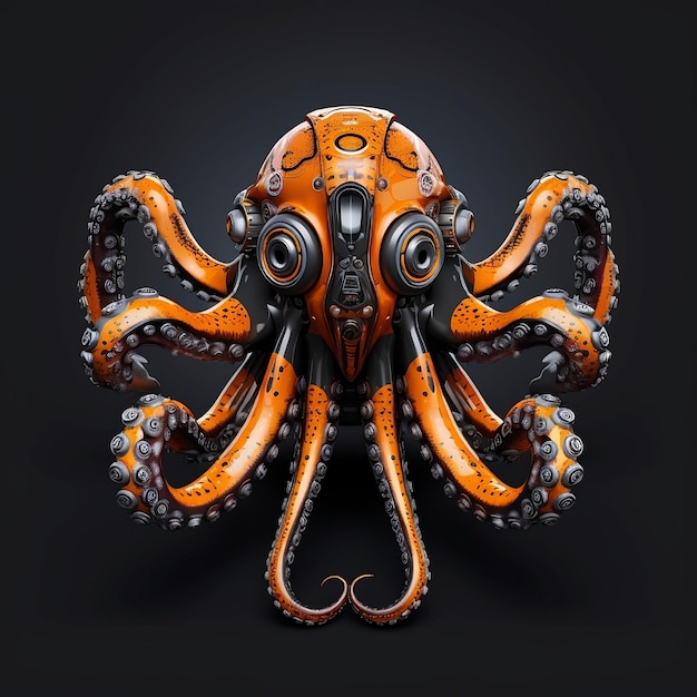 Robot Pulpo Ultra Realista Negro y Naranja Una Impresionante Obra de Arte y Tecnología