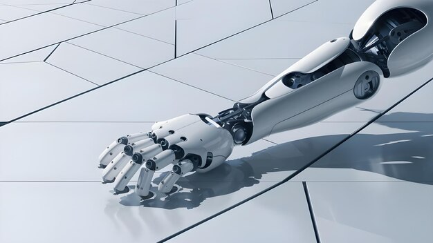 un robot que está en exhibición con una mano en él