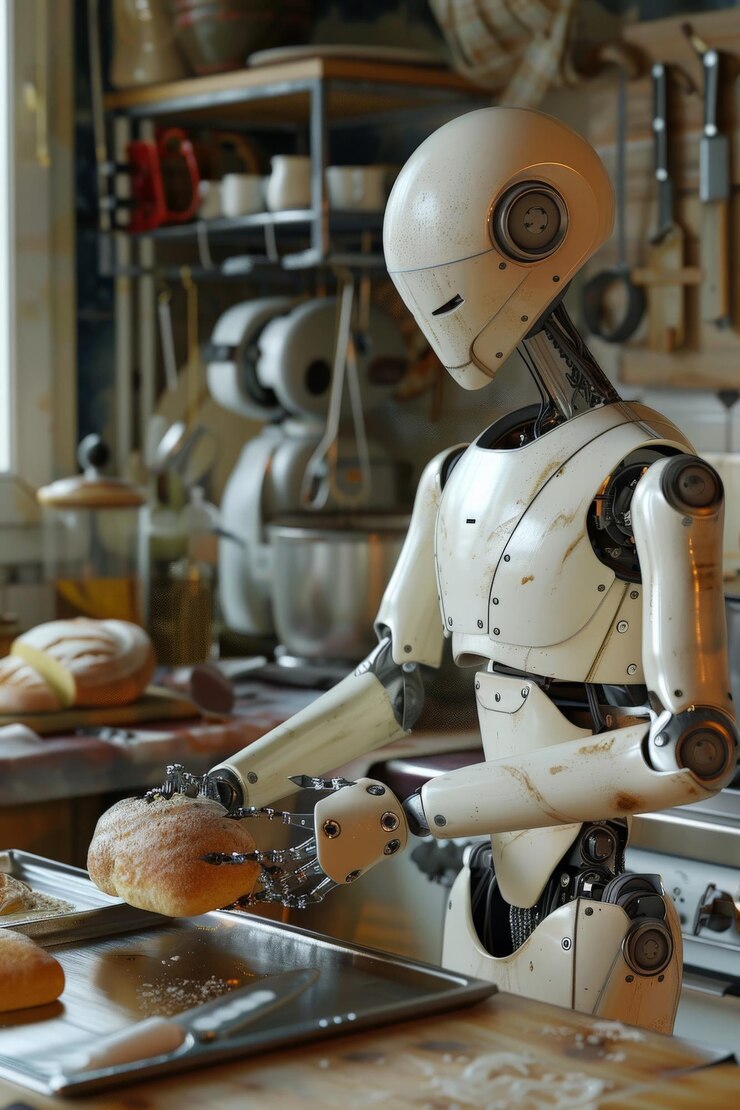Foto el robot que prepara el pan en la cocina doméstica moderna