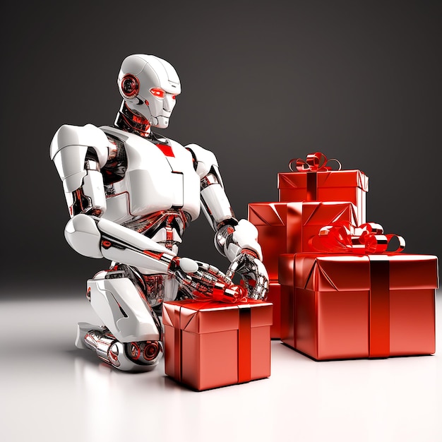 Un robot que sostiene una caja de regalos es generado por la IA