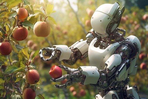 Robot recoge manzanas en el huerto con IA generativa