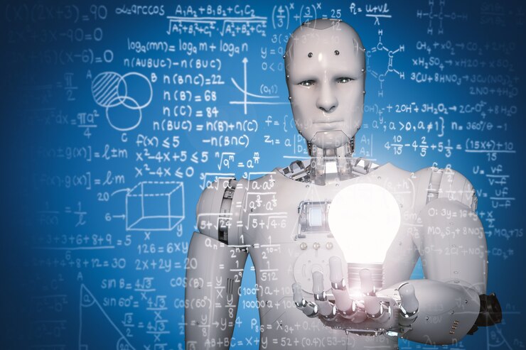 Foto robot de renderizado 3d aprendiendo o resolviendo problemas