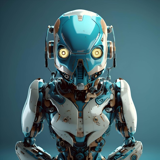 Robot de renderizado 3d o cyborg con fondo claro bokeh