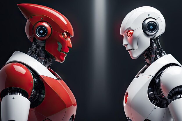 robot rojo contra robot blanco cara a cara