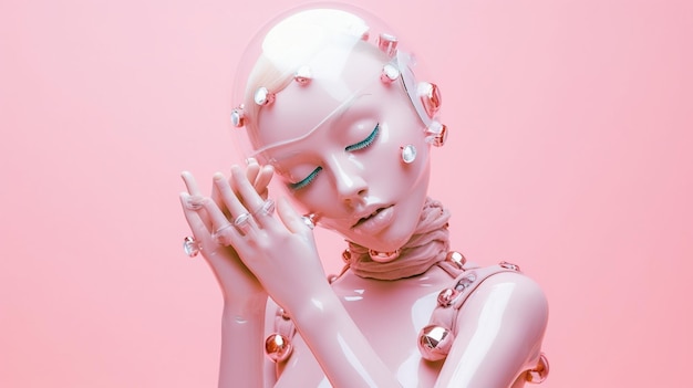 Un robot rosado con un fondo rosado