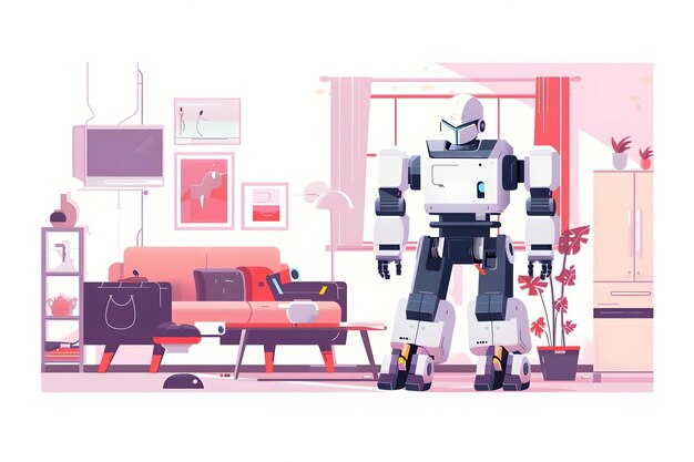 Un robot en una sala de estar Ilustración detallada