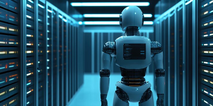 Foto robot en una sala de servidores