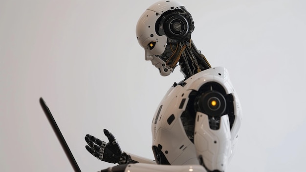 Robot sobre un fondo blanco Concepto de inteligencia artificial